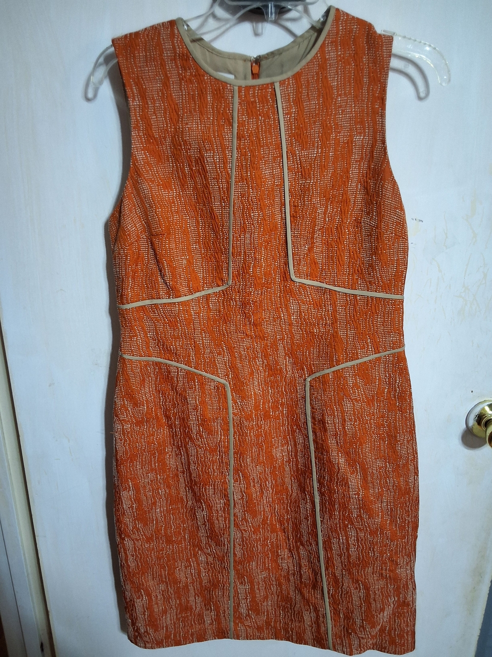 Anne Klein Orange Textured Sheath Dress with Cream Piping